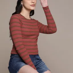 Casual Regular Sleeves Striped Women Brown Top-image-61