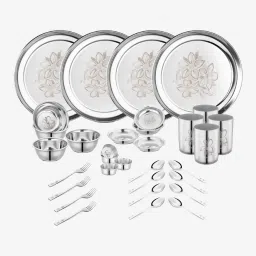 Pack of 32 Stainless Steel Dinner Set|Serves 4 People|Heavy Gauge|Kitchen Set|Permanent Laser-Glory Dinner Set-image-80