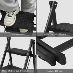 krishyam 3 Step Ladder, Folding Stool with Non-Slip Widen Steps, Safe and Space-Saving Plastic, Aluminium Ladder image 2