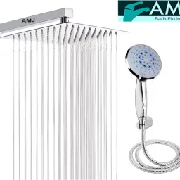 AMJ COMBO of SS304 UltraSlim High Pressure Rainfall Shower Head With Shower Fit Arm HandShower (ABS),SS304 1.5mtr Tube And Hook 6X6+15Inch Arm+HandShower Set)-18
