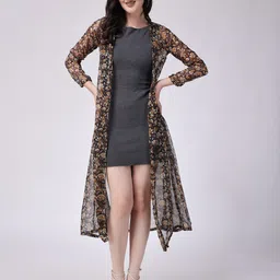 SCORPIUS Floral Printed Sheer Longline Open Front Shrug image 4