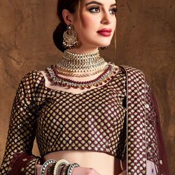 FABPIXEL Embroidered Sequinned Semi-Stitched Lehenga & Unstitched Blouse With Dupatta image 5