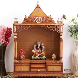dzyn furnitures Antarusya Large Floor Rested Pooja Mandir without Door (Teak Gold)-picture-47