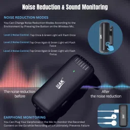 mak MK-13 Pro Dual Lapel Mic with Charging Case Recording YouTube Videos Voice Over Wireless Collar MIC image 3