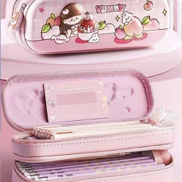 pencil pouch Large Capacity Stationery Box Pencil Case MultiPurpose Zipper 1 Art Artificial Leather Pencil Box-16