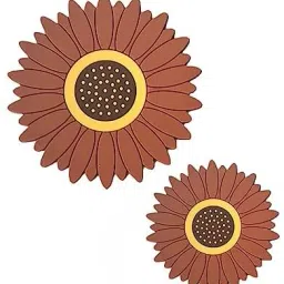 Sunflower Table Mat Cup Mat Bowl Mat Anti-Scalding Silicone Placemat in 2 Size (15cm, 10cm)Brown Trivet-16