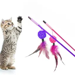 Wooden cat teaser pet toy rod stick 2 pcs Wooden Fetch Toy For Cat-image-33
