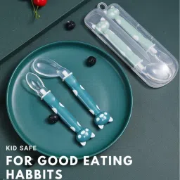 Silicone Baby Spoon Set Self Feeding Curve Spoon Soft Tip with Storage Box- Cutlery Set, 4 M+, BPA Free, 2pcs, Silicone, Plastic-image-74
