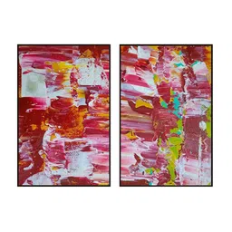 999Store Set of 2 Red & White Printed Abstract Painting Wall Art image 2