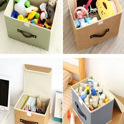 Kuber Industries Brown Woven Design Foldable Large Toy Storage Box With Lid image 2