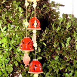 Present A Terracotta Ceramic Coated Red Wind Chimes With (THREE BELLS) Of Ring Design Handmade Craft With Melodious Sound Bells.( SIZE :- 36 cm Long ) Terracotta Windchime-image-5
