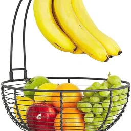 Metal Wire Kitchen Storage Basket with Detachable Banana Holder Iron Fruit & Vegetable Basket-image-27