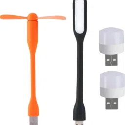 icall Combo pack of 4 (USB Fan, USB Light, Mini USB Bulb)- Emergency Combo use with Power bank, Laptop, Computer USB Fan, Led Light-0