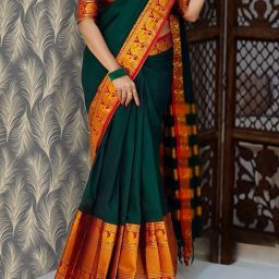 Striped Kanjivaram Tissue, Cotton Silk Saree-image-18