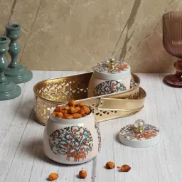 amaya decors Peacock Print Jars WIth basket Set of 2-picture-41
