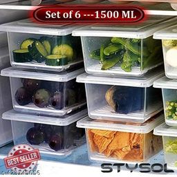 Stysol (Pack of 6 Food Storage Container, Fridge Organizer Case With Removable Drain Plate Stackable Freezer Storage Containers Keep Fresh For Storing Fish, Meat, Vegetables (1500ML)(Pack of 6)-image-74