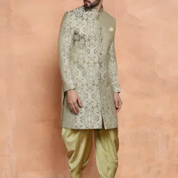 Kisah Kisah Men Light Green Sherwani Dhoti Pant Set Woven Sherwani-image-43