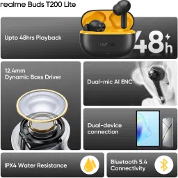 realme Buds T200 Lite with 12.4mm Driver, 48hrs Playback, AI ENC & Dual-Device Pairing Bluetooth Headset image 2