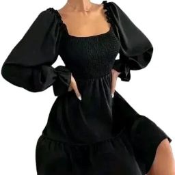 Women A-line Black Knee Length Dress-image-52