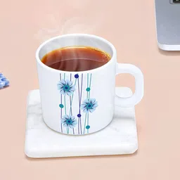 Larah by BOROSIL White & Blue 12 Pieces Floral Printed Opalware Glossy Mugs 180 ML Each image 3