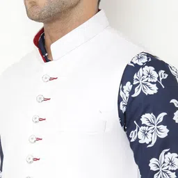 Hangup Men Floral Printed Kurta with Pyjamas With Nehru Jacket image 2