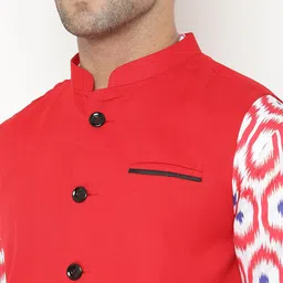 Hangup Men Red Printed Cotton Blend Kurta with Pyjamas & Nehru Jacket Set image 5