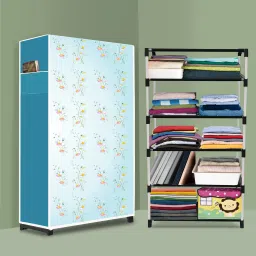 5 Shelf Plastic wardrobe, Foldable and Portable Almirah for Adults, Kids PVC Collapsible Wardrobe-image-66