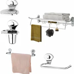 Combo of 5 Premium Quality Stainless Steel Bathroom Accessories & Fittings, Silver Towel Holder-image-27