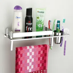 Stainless Steel 3 in 1 Multipurpose Bathroom Shelf/Rack/Towel Hanger/ 15 inch 1 Bar Towel Rod-5