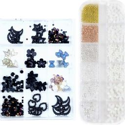 Combo of Black Nail Art Grid and Flower and Metal Ball Grid-image-82