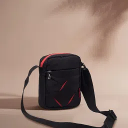 Black Men & Women Sling Bag - Regular Size Index-Small Bag for Mobile & Wallet- Black & Red-13