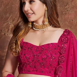 FABPIXEL Embroidered Sequinned Semi-Stitched Lehenga & Unstitched Blouse With Dupatta image 3
