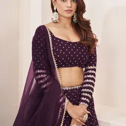 FABPIXEL Embellished Sequinned Semi-Stitched Lehenga & Unstitched Blouse With Dupatta image 2