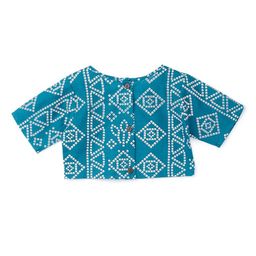 YK Girls Red & Blue Printed Ready to Wear Lehenga & Blouse With Dupatta image 2