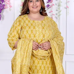KALINI Floral Printed Regular Sequinned Pure Cotton Kurta with Trouser & With Dupatta image 5