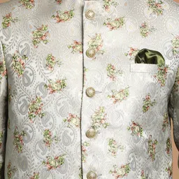 VASTRAMAY Men Cream-Coloured Printed Angrakha Kurta with Pyjamas image 2