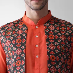 KISAH Men Multicoloured Regular Kurta with Pyjamas & Long Jacket image 2