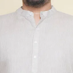 John Pride Plus Size Band Collar Regular Linen Kurta With Pyjamas image 2