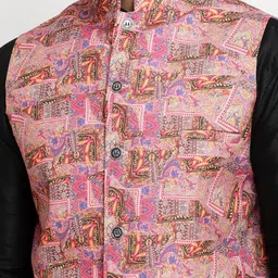 Benstoke Men Black Dupion Silk Kurta With Pyjamas & With Nehru Jacket image 2