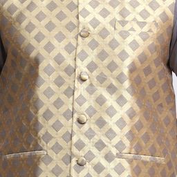 MAG Mandarin Collar Regular Kurta with Pyjamas & Woven Design Nehru Jacket image 2