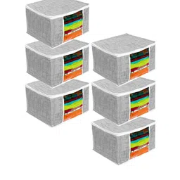 prettykrafts Set Of 6 Grey & White Checked Saree Organizers With Transparent Window-14