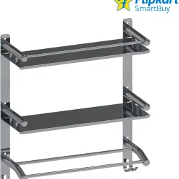 Multi-use Rack/Kitchen Shelf/Bathrom Rod Stainless Steel Double Wall Shelf SILVER Towel Holder-image-34