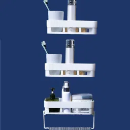 Plastic Rectangular Multipurpose Wall Shelves with Towel Hanger Shelf Plastic Wall Shelf-image-0