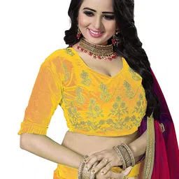 MANVAA Embroidered Thread Work Semi-Stitched Lehenga & Unstitched Blouse With Dupatta image 3