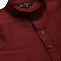Sojanya Men Peach-Coloured & Maroon Solid Kurta Pyjama & Printed Sherwani Set image 5