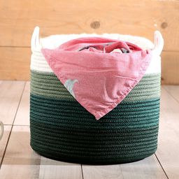 Pano Green & White Striped Patterned Bamboo Round Storage Basket-37