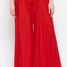 classi kaari Women Flared Red Polycotton Trousers-picture-4