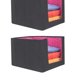 prettykrafts Set Of 2 Black & Pink Printed Foldable Rectangle Shirt Stacker Wardrobe Organizers-10