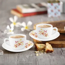 Opalware Yellow Scroll Queen Cup and Saucer Set-image-80