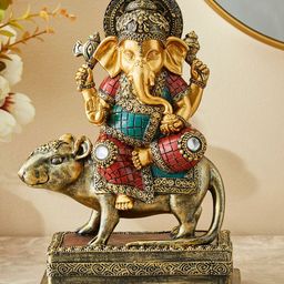 Home Centre Blue Textured Ganesha On Mouse Figurine Showpiece-image-57